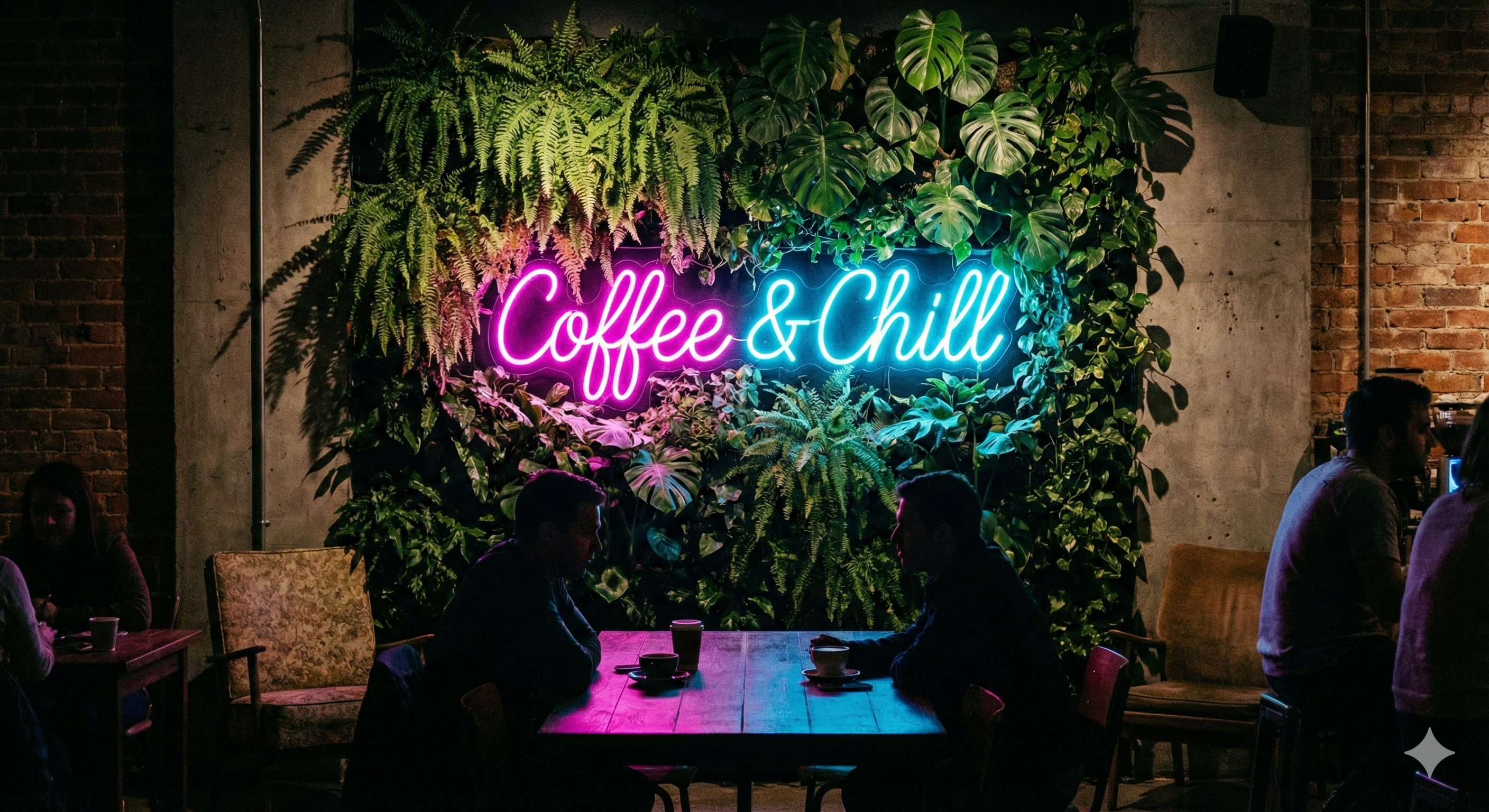 Vibrant LED Neon sign in a cafe setting